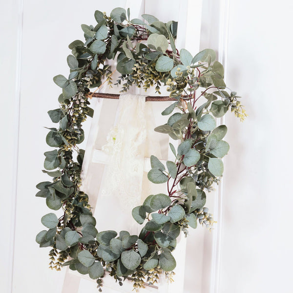 6.5FT | Frosted Real Touch Eucalyptus & Boxwood Leaves Green Artificial Garland Vines
