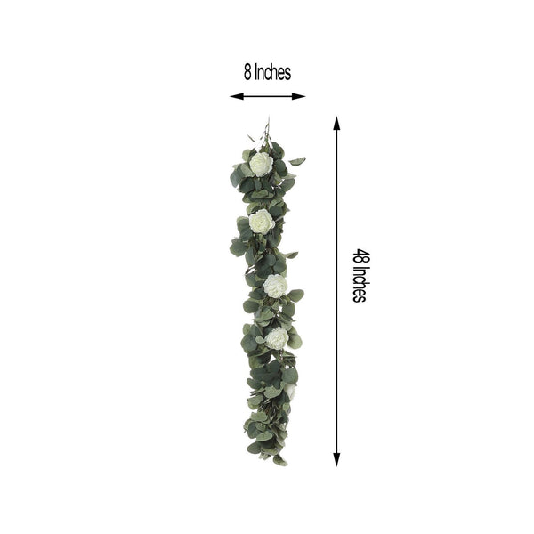42" Frosted Green Artificial Eucalyptus Leaves Garland With Ranunculus Flowers