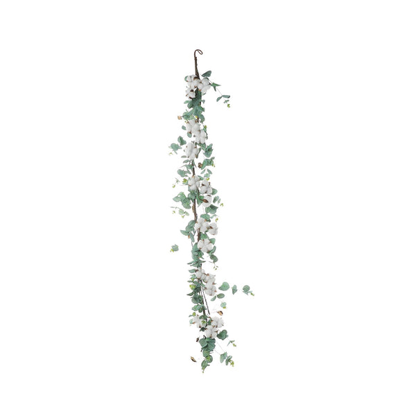 5 FT Green Artificial Eucalyptus Leaves Garland with White Natural Cotton Bolls