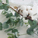 5 FT Green Artificial Eucalyptus Leaves Garland with White Natural Cotton Bolls