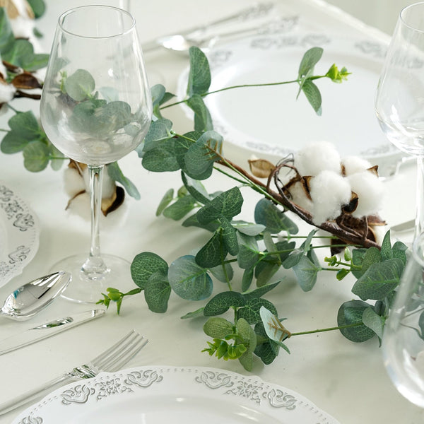 5 FT Green Artificial Eucalyptus Leaves Garland with White Natural Cotton Bolls