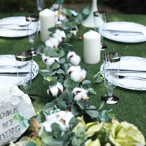 5 FT Green Artificial Eucalyptus Leaves Garland with White Natural Cotton Bolls