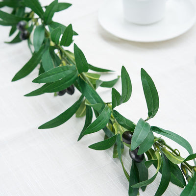 6FT Faux Olive Branch Garland, Artificial Vine Greenery Garland With Olives #whtbkgd