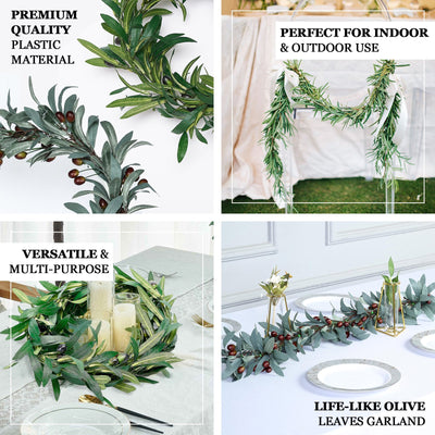 6FT Faux Olive Branch Garland, Artificial Leaf Vine Greenery Foliage With  Olives