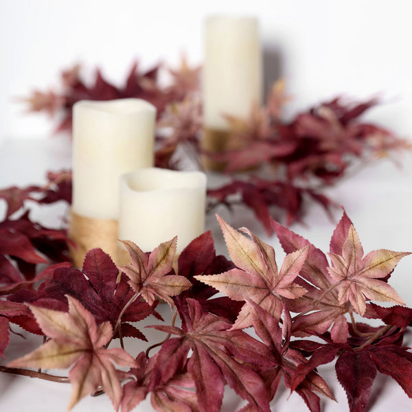 6 FT Artificial Maple Leaf Garland, Thanksgiving Decor - Burgundy