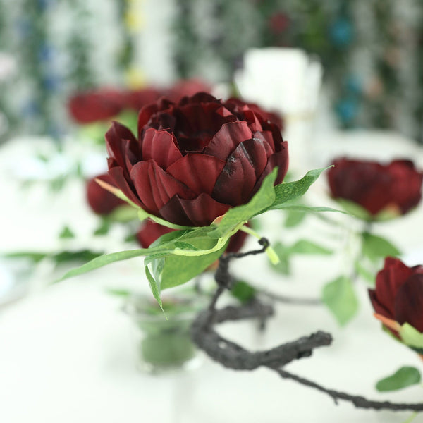 6 FT Burgundy Silk Peony Flowers Garland - Artificial Wedding Garland - 14 Flowers