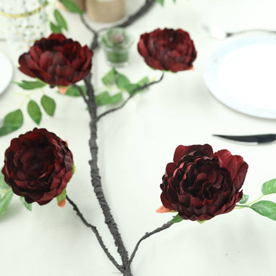6 ft | Burgundy | Silk Peony Garland | Bendable Wire Vines | Artificial Flower Garlands with Leaves