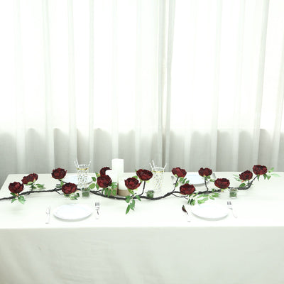 6 ft | Burgundy | Silk Peony Garland | Bendable Wire Vines | Artificial Flower Garlands with Leaves