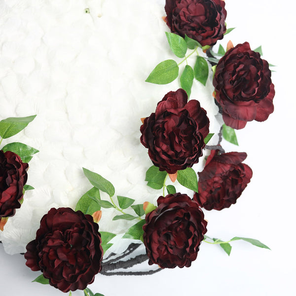 6 FT Burgundy Silk Peony Flowers Garland - Artificial Wedding Garland - 14 Flowers