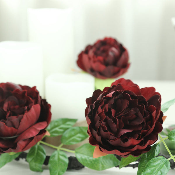 6 FT Burgundy Silk Peony Flowers Garland - Artificial Wedding Garland - 14 Flowers#whtbkgd