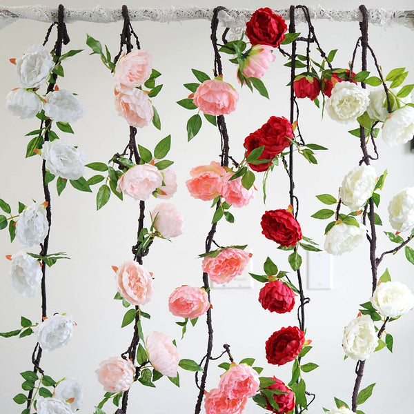 6 ft | Blush | Silk Peony Garland | Bendable Wire Vines | Artificial Flower Garlands with Leaves