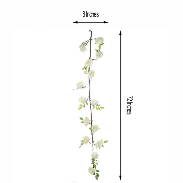 6 ft | Cream | Silk Peony Garland | Bendable Wire Vines | Artificial Flower Garlands with Leaves