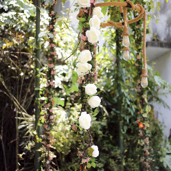 6 ft | Cream | Silk Peony Garland | Bendable Wire Vines | Artificial Flower Garlands with Leaves