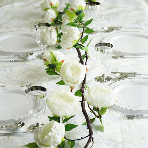 6 ft | Blush | Silk Peony Garland | Bendable Wire Vines | Artificial Flower Garlands with Leaves