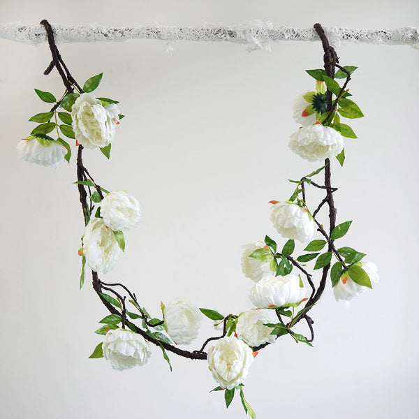6 ft | Blush | Silk Peony Garland | Bendable Wire Vines | Artificial Flower Garlands with Leaves