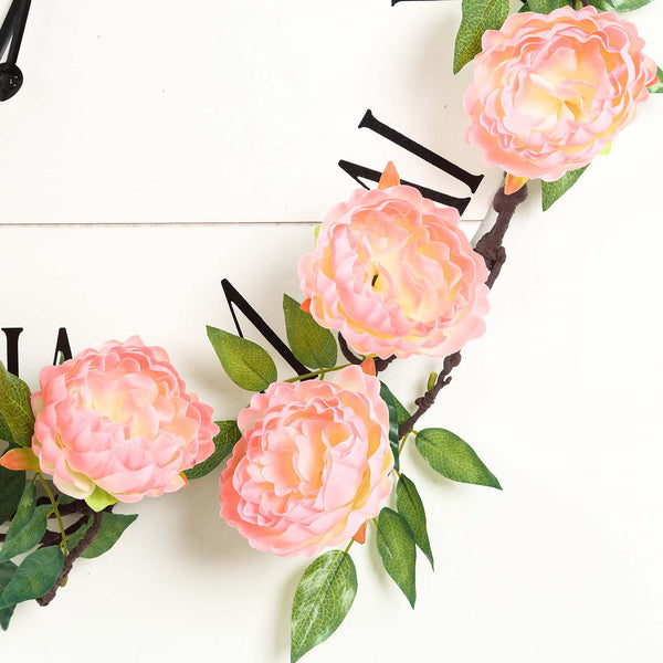 6 ft | Pink | Silk Peony Garland | Bendable Wire Vines | Artificial Flower Garlands with Leaves