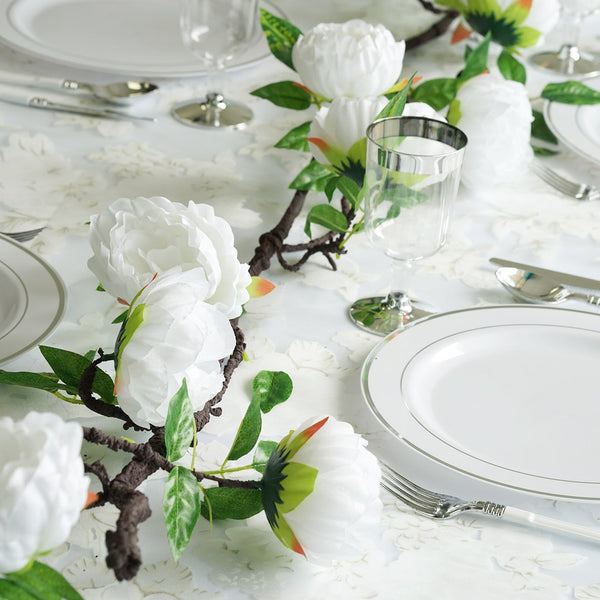 6 ft | White | Silk Peony Garland | Bendable Wire Vines | Artificial Flower Garlands with Leaves