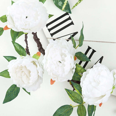 6 ft | White | Silk Peony Garland | Bendable Wire Vines | Artificial Flower Garlands with Leaves