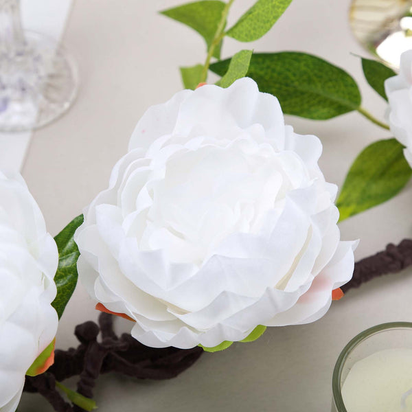 6 ft | White | Silk Peony Garland | Bendable Wire Vines | Artificial Flower Garlands with Leaves#whtbkgd
