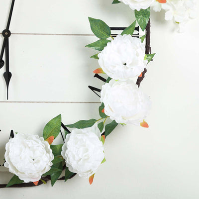 6 ft | White | Silk Peony Garland | Bendable Wire Vines | Artificial Flower Garlands with Leaves