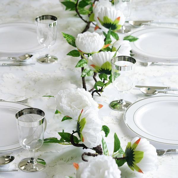 6 ft | White | Silk Peony Garland | Bendable Wire Vines | Artificial Flower Garlands with Leaves