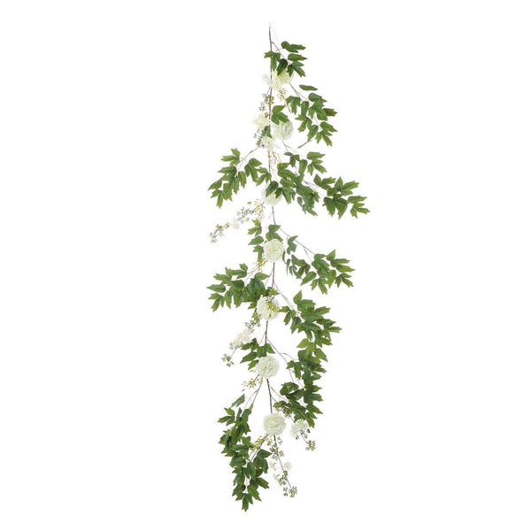 6 ft | White | 7 Flowers | Silk Peony Garland | Bendable Wire Vines | Artificial Flower Garlands with Seeds and Leaves