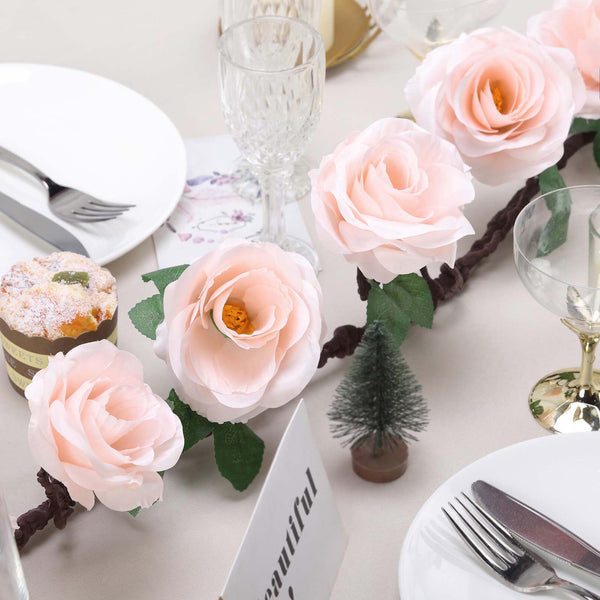 6 ft | Blush | Silk Rose Garland | Bendable Wire Vines | Artificial Flower Garlands with Leaves