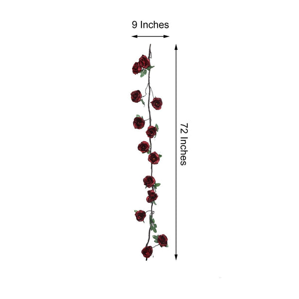 6 FT Burgundy UV Protected Silk Rose Garland - Artificial Wedding Garland - 14 Flowers