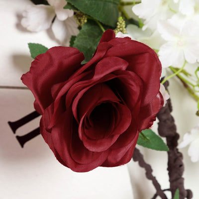 6 FT Burgundy UV Protected Silk Rose Garland - Artificial Wedding Garland - 14 Flowers#whtbkgd