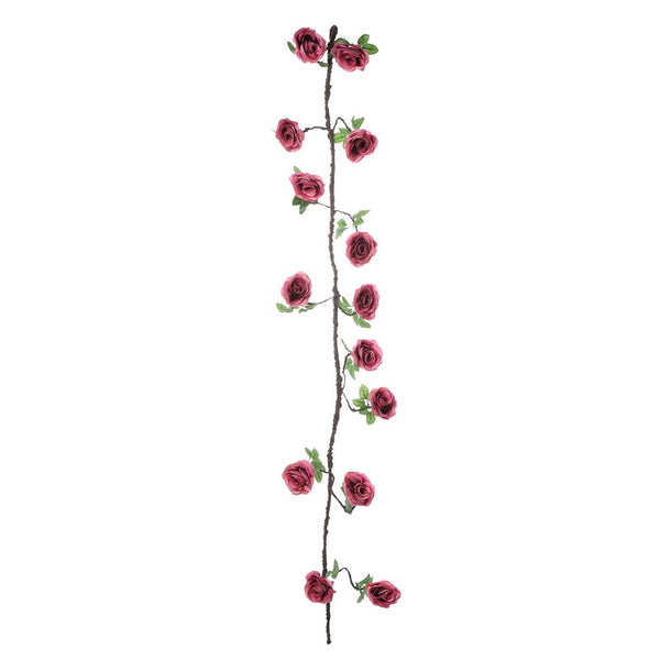 6FT | Dusty Rose | 14 Flowers | UV Protected Cinnamon Rose Silk Rose Garland | Bendable Wire Vines | Artificial Flower Garlands with Leaves