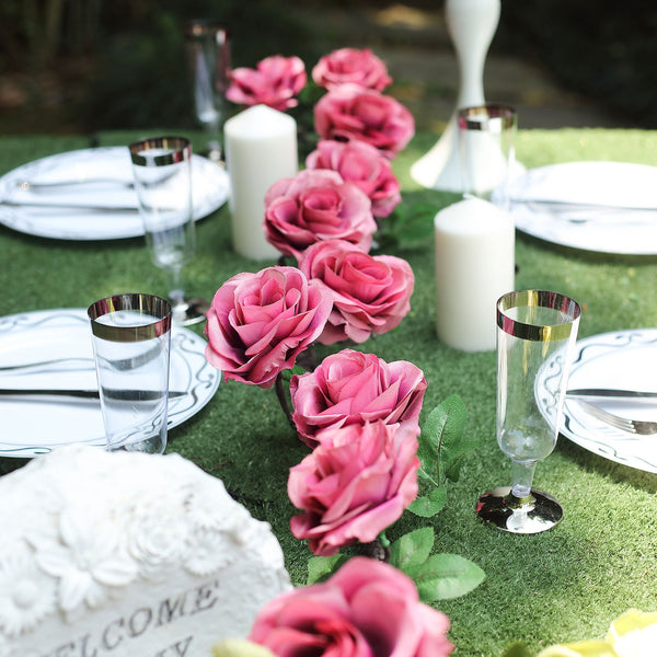 6FT | Dusty Rose | 14 Flowers | UV Protected Cinnamon Rose Silk Rose Garland | Bendable Wire Vines | Artificial Flower Garlands with Leaves