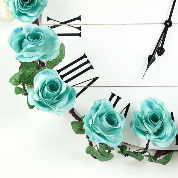 6 ft | Aqua | Silk Rose Garland | Bendable Wire Vines | Artificial Flower Garlands with Leaves