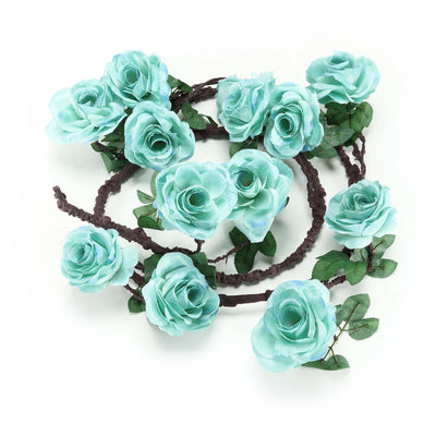6 ft | Aqua | Silk Rose Garland | Bendable Wire Vines | Artificial Flower Garlands with Leaves