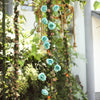 6 ft | Aqua | 13 Flowers | UV Protected Silk Rose Garland | Bendable Wire Vines | Artificial Flower Garlands with Leaves
