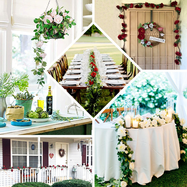 6 ft | Pink | Silk Rose Garland | Bendable Wire Vines | Artificial Flower Garlands with Leaves