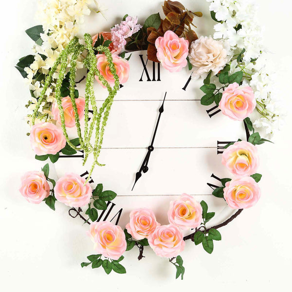 6 ft | Pink | Silk Rose Garland | Bendable Wire Vines | Artificial Flower Garlands with Leaves
