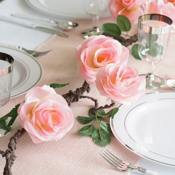 6 ft | Pink | Silk Rose Garland | Bendable Wire Vines | Artificial Flower Garlands with Leaves