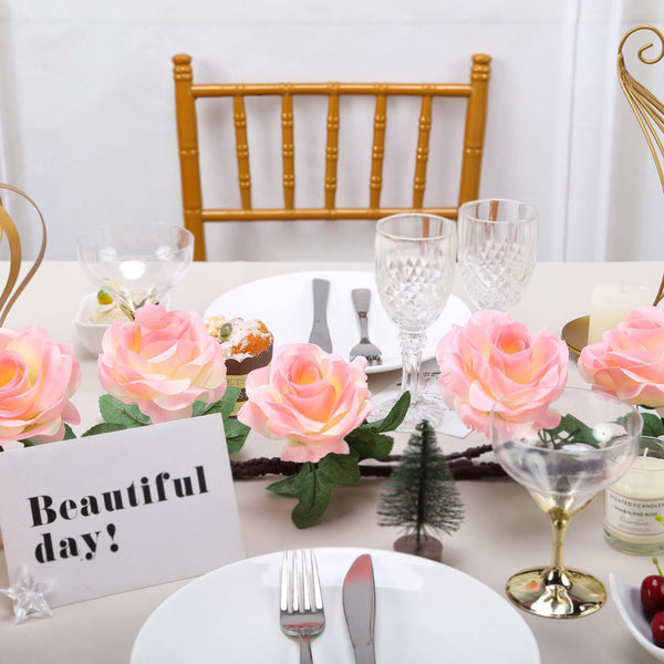 6 ft | Pink | Silk Rose Garland | Bendable Wire Vines | Artificial Flower Garlands with Leaves