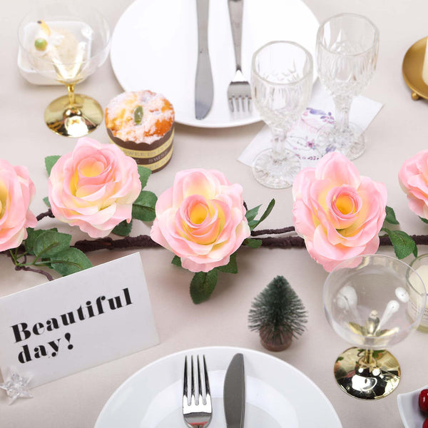 6 ft | Pink | Silk Rose Garland | Bendable Wire Vines | Artificial Flower Garlands with Leaves