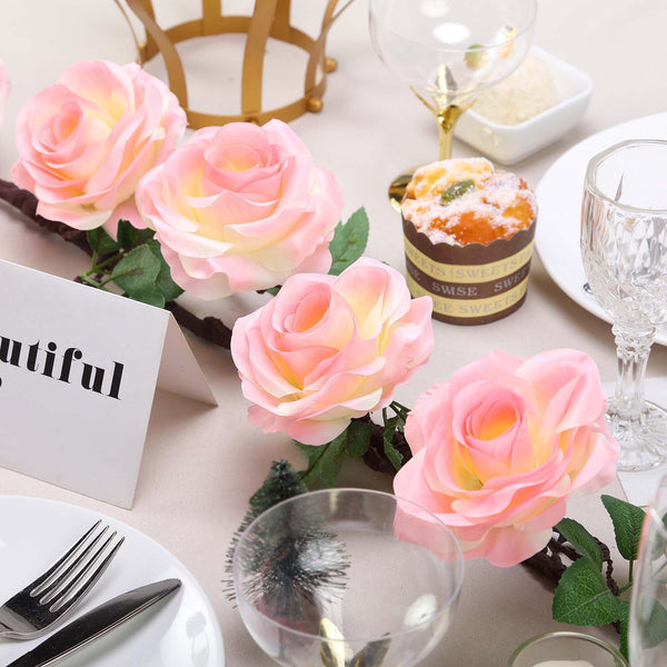 6 ft | Pink | Silk Rose Garland | Bendable Wire Vines | Artificial Flower Garlands with Leaves