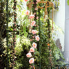 6 ft | Pink | 13 Flowers | UV Protected Silk Rose Garland | Bendable Wire Vines | Artificial Flower Garlands with Leaves