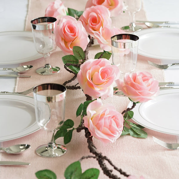 6 ft | Pink | Silk Rose Garland | Bendable Wire Vines | Artificial Flower Garlands with Leaves