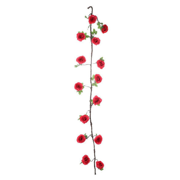 6 ft | Red | Silk Rose Garland | Bendable Wire Vines | Artificial Flower Garlands with Leaves