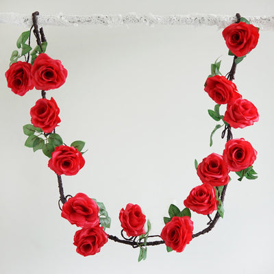6 ft | Red | Silk Rose Garland | Bendable Wire Vines | Artificial Flower Garlands with Leaves