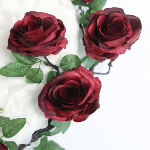 6 FT Burgundy UV Protected Silk Rose Garland - Artificial Wedding Garland - 14 Flowers