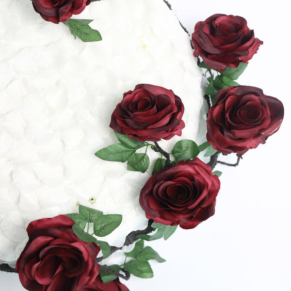 6 FT Burgundy UV Protected Silk Rose Garland - Artificial Wedding Garland - 14 Flowers