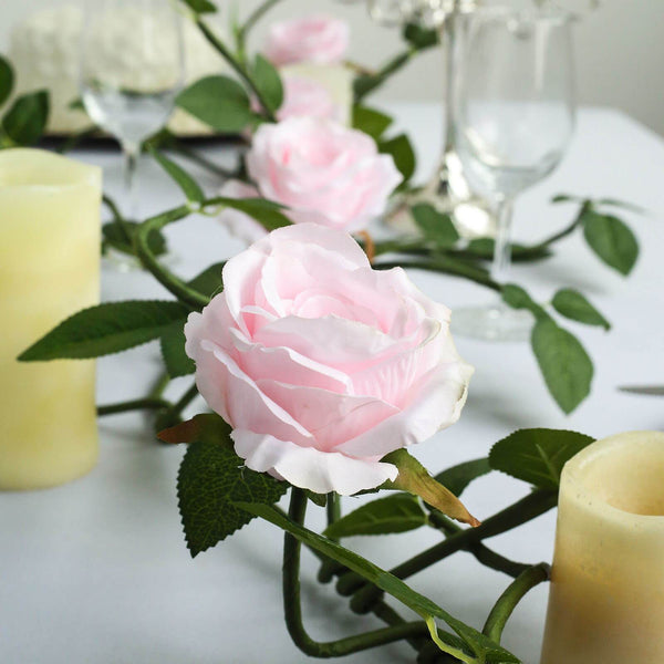 6FT Long Blush Real Touch Rose Garland With 5 Big Roses, Wedding Garland Centerpiece
