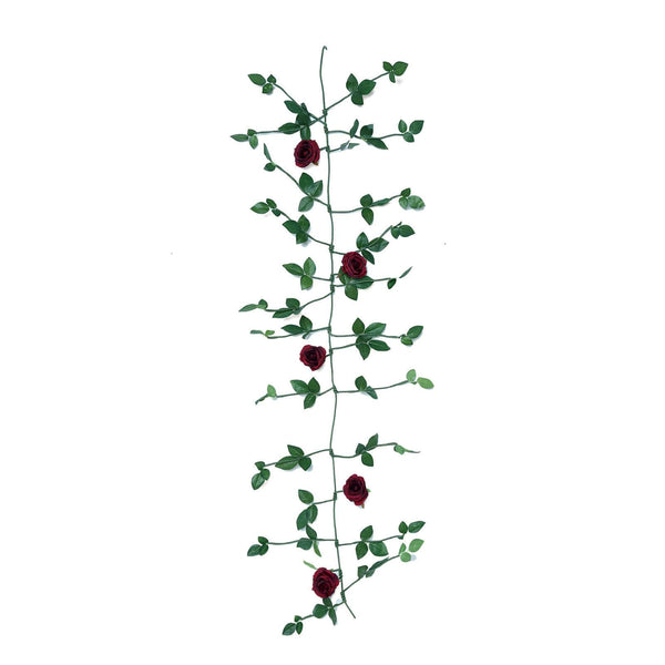 6FT Long Burgundy Real Touch Rose Garland With 5 Big Roses, Wedding Garland Centerpiece