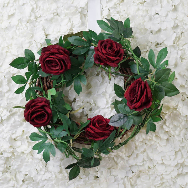 6FT Long Burgundy Real Touch Rose Garland With 5 Big Roses, Wedding Garland Centerpiece