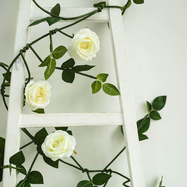 6FT Long Cream Real Touch Rose Garland With 5 Big Roses, Wedding Garland Centerpiece